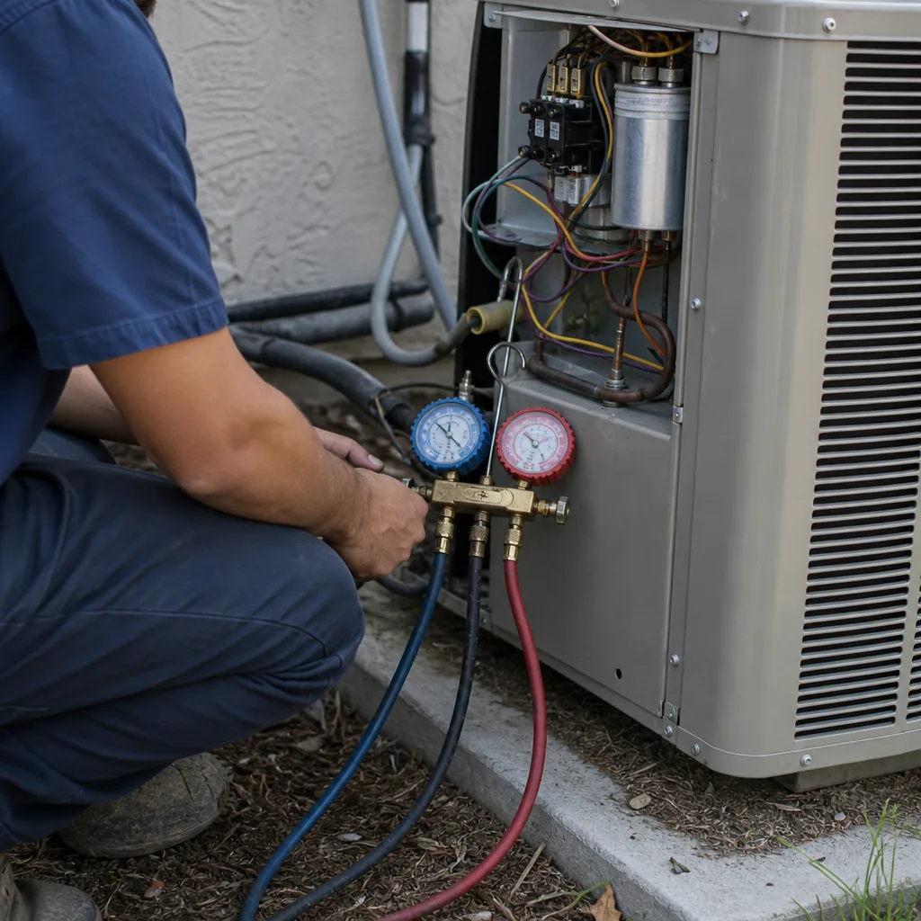 HVAC technician performing professional AC installation and system maintenance